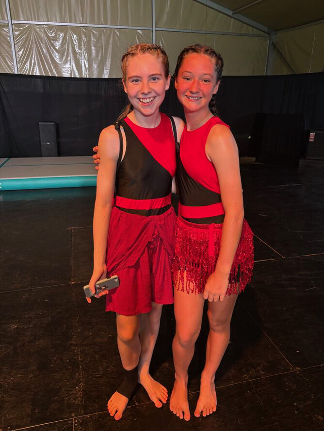 Ella-Mae and Gabrielle after performing at the Fringe Festival with Island Acro.