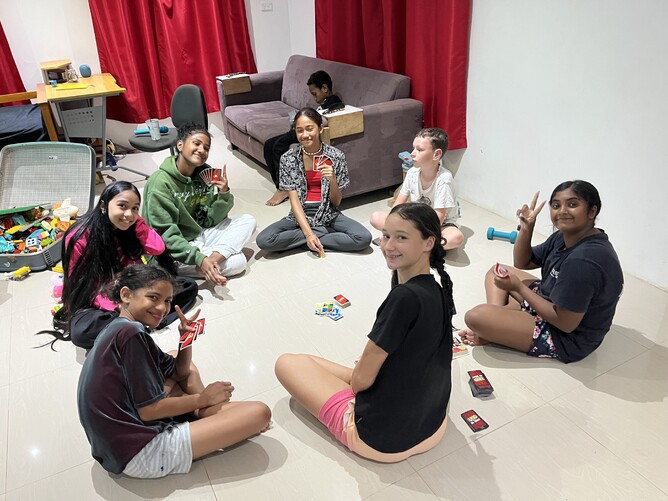 Gabrielle with her Fiji besties (and Caleb) who stayed the night