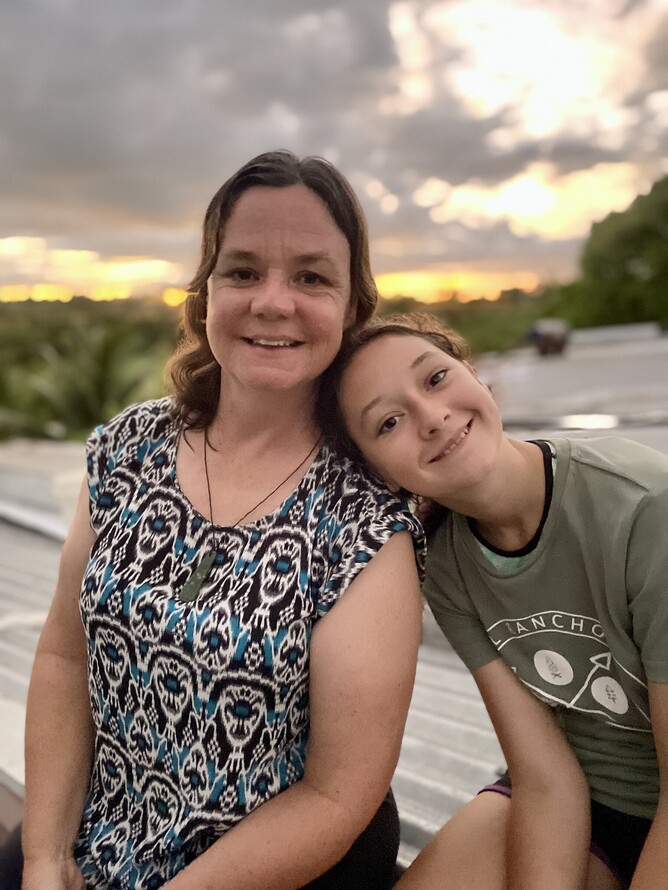The ladies coming to supervise the reroofing work.