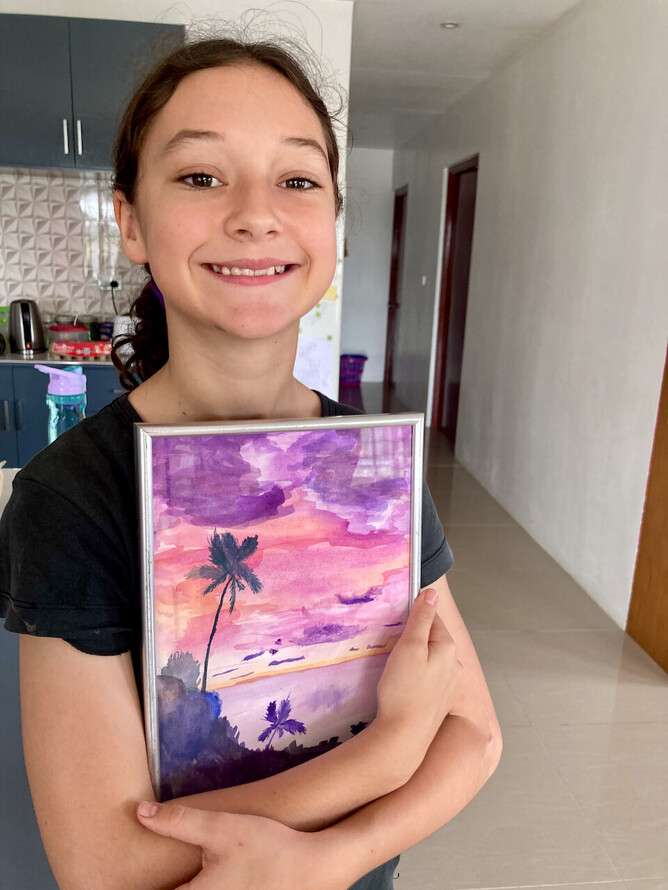 Gabrielle with her watercolour painting that was awarded 3rd place. Special thanks to Kathy for coaching her through it!