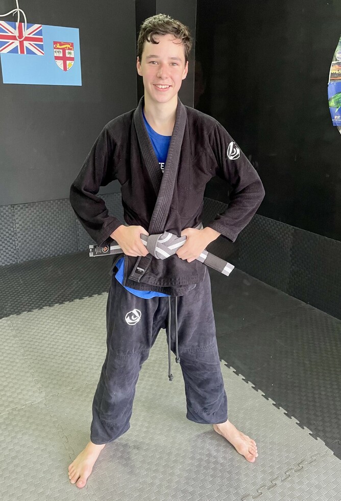 Here's Josh with his freshly upgraded Jiu-Jitsu belt, well done!