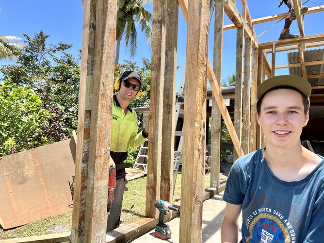 Roy working with Josh at Oasis Farm - his latest apprentice!
