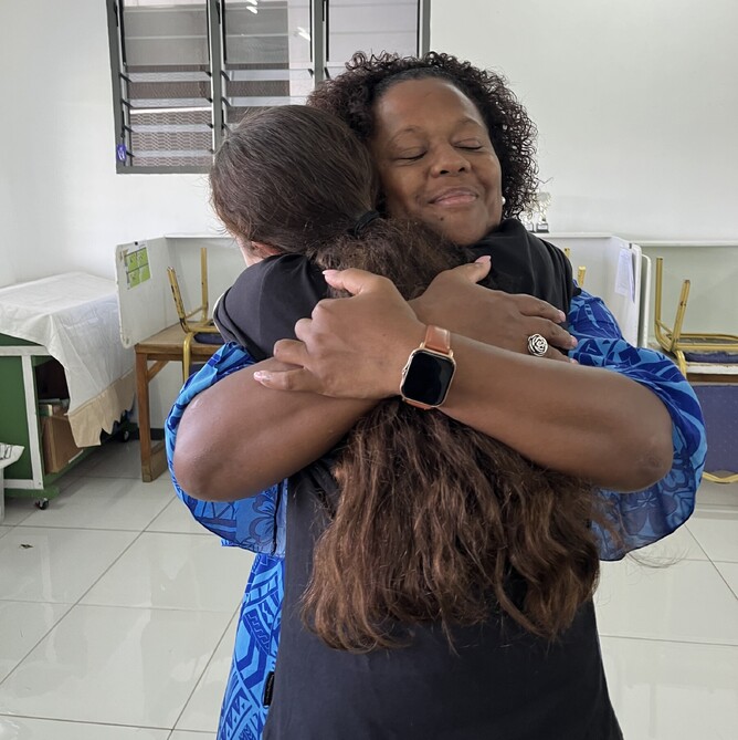 Gabrielle farewelling her much loved teacher of the last two years. Next year she will be changing to  Te Kura, New Zealand's online correspondence school which Josh has been doing.
