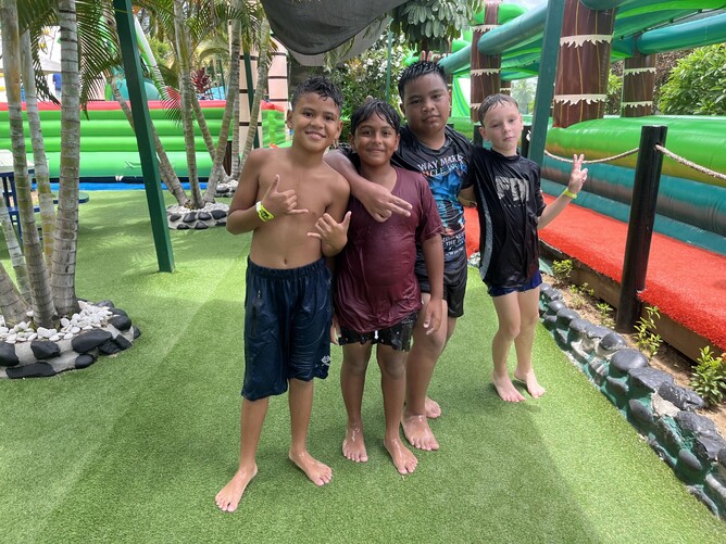 Caleb with his Fiji besties at his end of year class party at Big Bula Waterpark