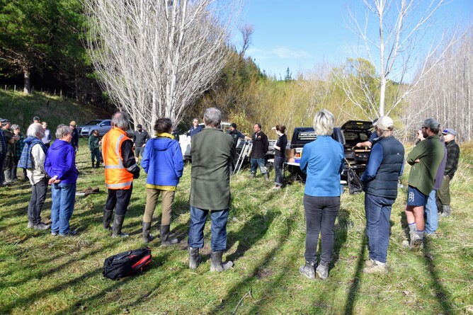 Group of people listening to speakers at the Mangapakeha Poplar Workshop