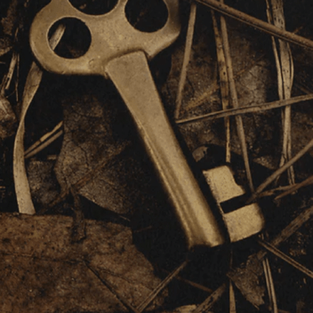 A bronze key hidden in some brown leaves for Children's 
Studies Bible Course