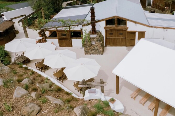Outdoor seating in a charming rustic wedding venue near Cambridge, Eden Venue