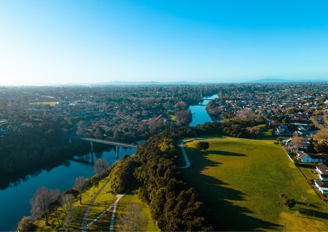 drone aerial shot of Hamilton, Waikato, NZ