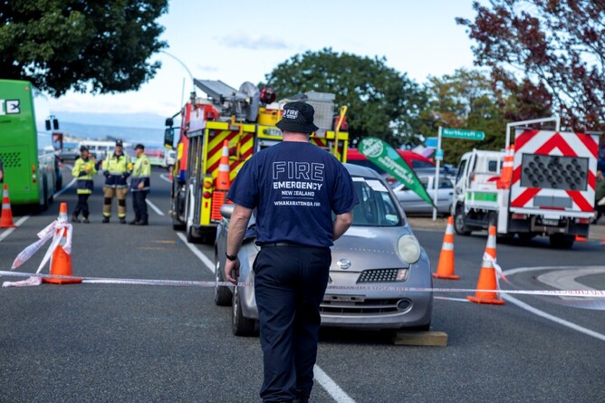 Firefighter walking down the road at Emergency Services Day in Taupō