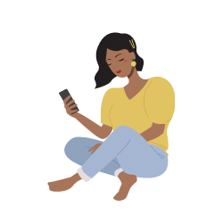 woman sitting looking at her mobile phone