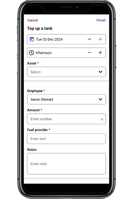 Fuel top ups on the mobile app