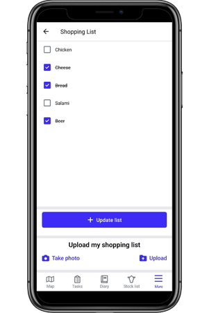 The shopping list on the mobile app