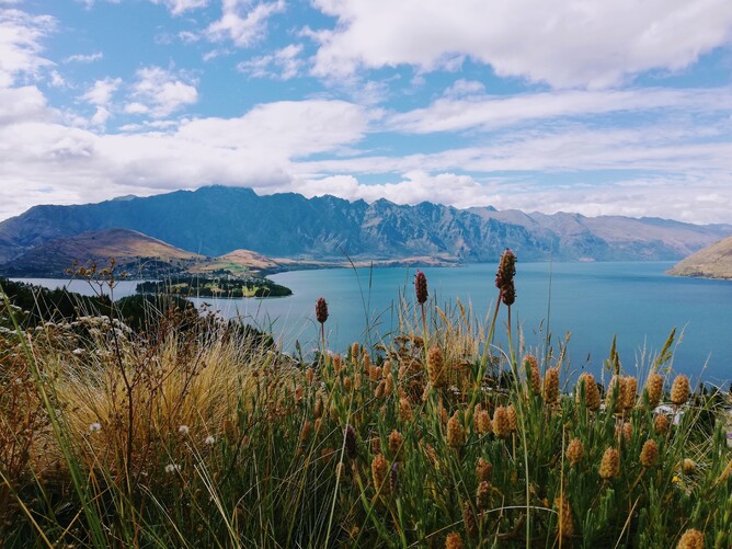 Overlooking Lake Whakatipu in Queenstown, New Zealand