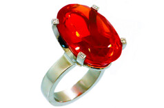 Mexican Fire Opal 18.5 carat set in Platinum - diamonds as accents
