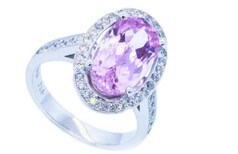 Kunzite Diamond halo setting, 18ct white gold ring, engagement rings,  Marc Bendall, Christchurch Jewellers