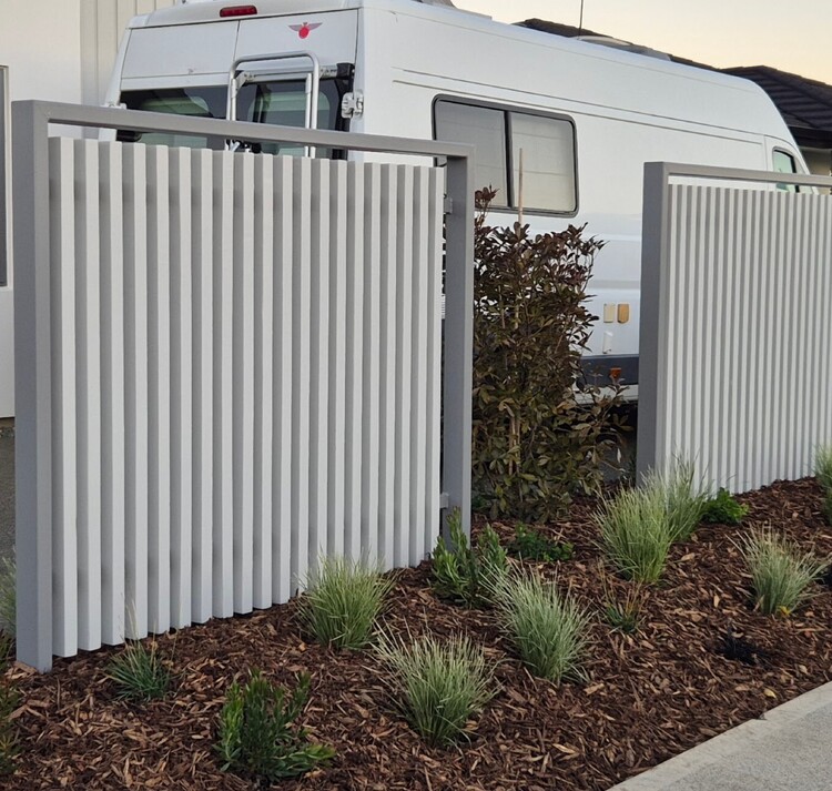 Modern vertical slat fence installed by Sherlock Landscaping in Nelson — contemporary outdoor boundary design with clean lines and durable construction