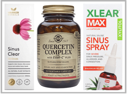 Harker Herbals Sinus Clear, Solgar Quercetin & Xlear Xylitol Max Nasal Spray.