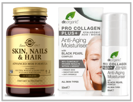 Solgar Skin, Nails & Hair & Dr Organic's Pro Collagen Anti-Aging Moisturiser.