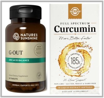 Nature's Sunshine G-OUT & Solgar Full Spectrum Curcumin.