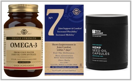 Solgar Omega-3, Soglar 7 & Hemp Connect Hemp Seed Oil Capsules.