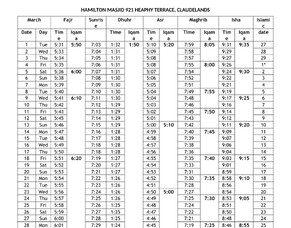 Hamilton prayer times released for March 2022