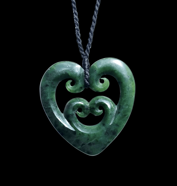  Genuine Hand Carved NZ Greenstone Pounamu Heart Pendant