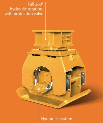 a brand new Italian designed and manufactured Indeco brand hydraulic Compactor attachemment for excavators. used to compact surfaces just filled with metal or aggregate or soil