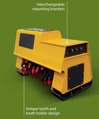 a brand new Italian designed and manufactured Indeco brand mulching head for forestry work. A hyraulic attachment for excavator booms.