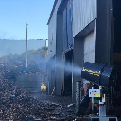 showing the Screenpod S45 dust cannon being used in a metal recycling yard