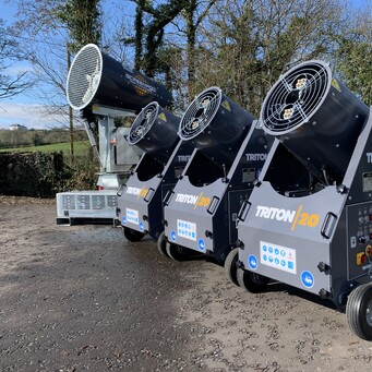 Screenpod S45 and Triton 20 dust control water cannons on display in a row