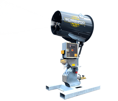 Screenpod S45 dust cannon showing atomised water fanned out over dust problem