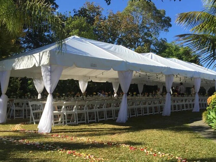 Trestle tables used for food and beverage service – catering table hire for events Auckland