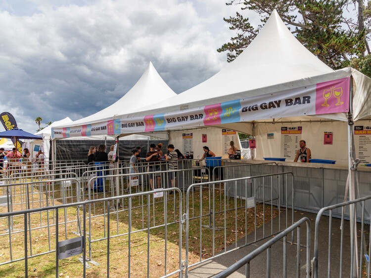 Bar marquee at music festival with crowd service area – event bar tent hire Auckland