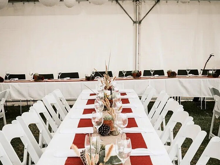 Trestle tables used for food and beverage service – catering table hire for events Auckland