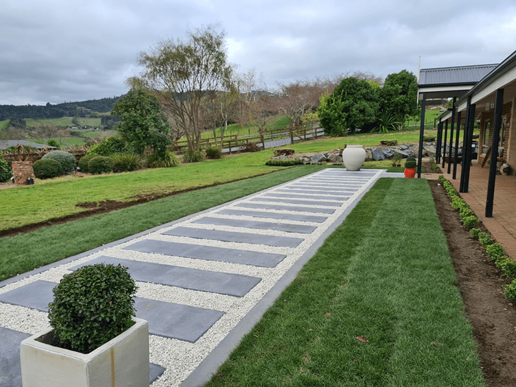 Concrete pavers/steppers with lime chip path