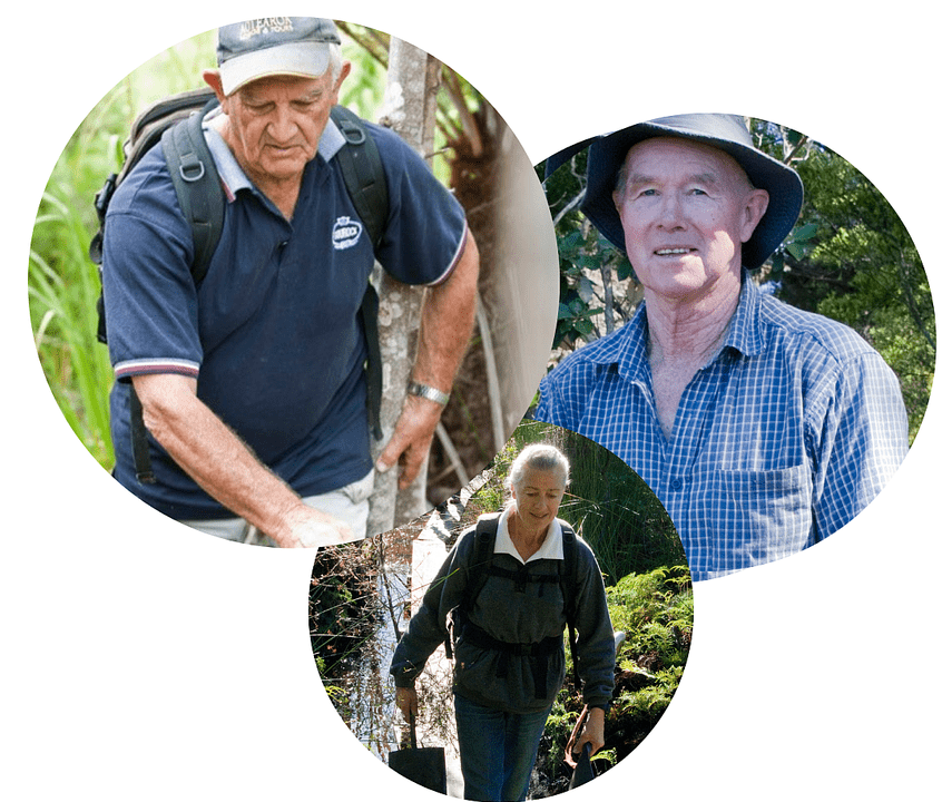 The founders of the Rings Beach Wetland Group: Bruce Smith, Ian McDonald and Sarah Cooper