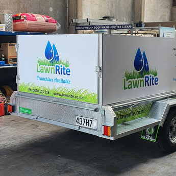 Digitally printed ACM panel on Lawn Rite Trailer