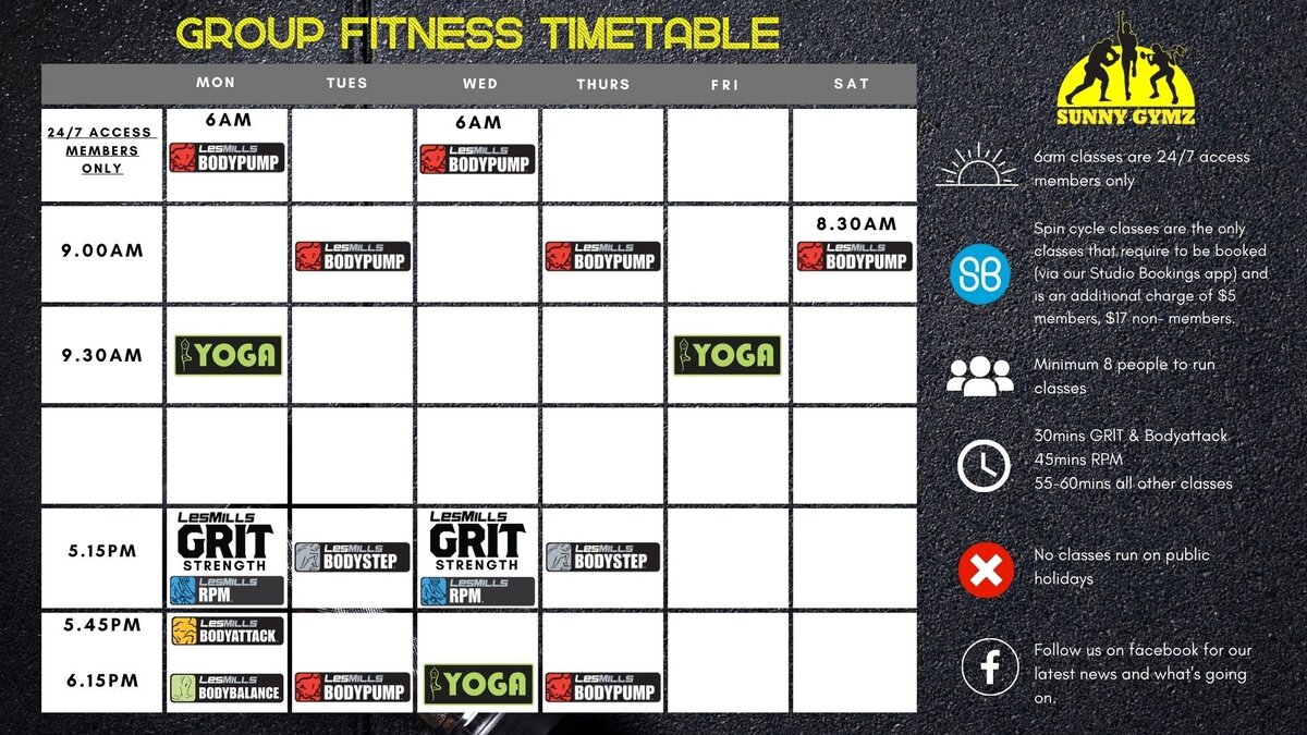 Class Schedule - Sunny Gymz, Whakatāne 