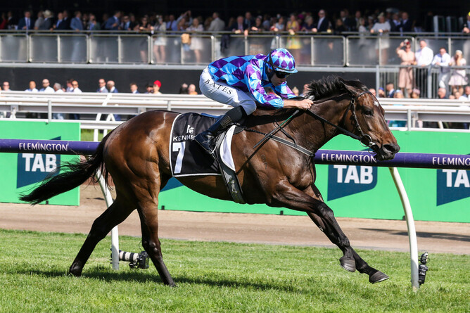 Trelawney Stud graduate Pride Of Jenni winning the Gr.1 Empire Rose Stakes (1600m) at Flemington.  - Photo: Bruno Cannatelli