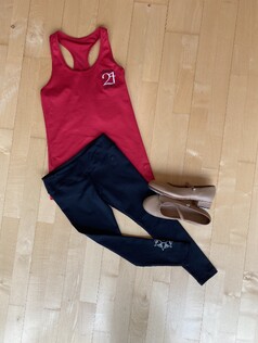 Rhythm Rockets 3 to Fleet Feet 2 - Red Racer Back Singlet3/4 LeggingsTan Tap Shoes