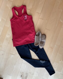 Level 6 to Level 8 - Red Racer Back Singlet3/4 LeggingsTan Jazz Shoes