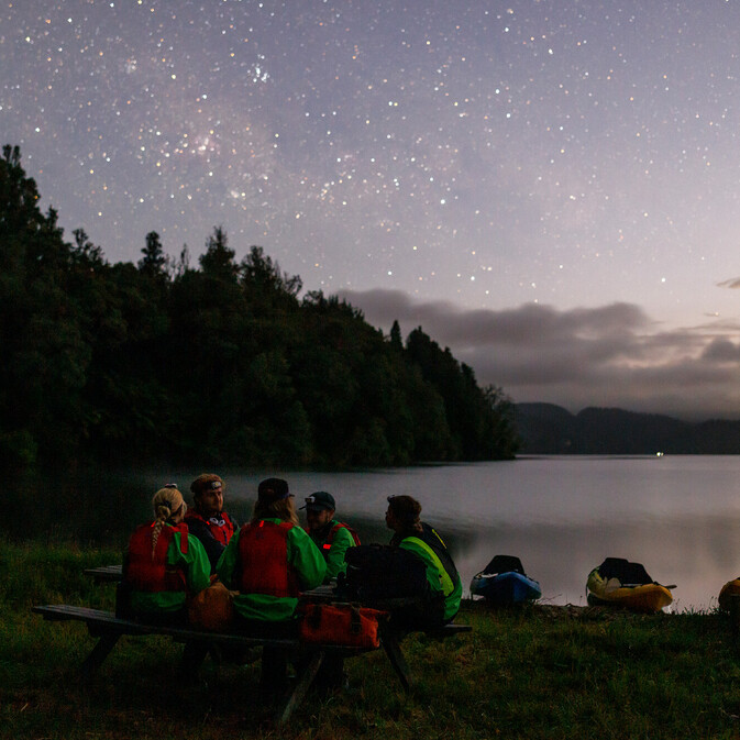 Night Shot of New Zealand Glow Worm Kayak Base
