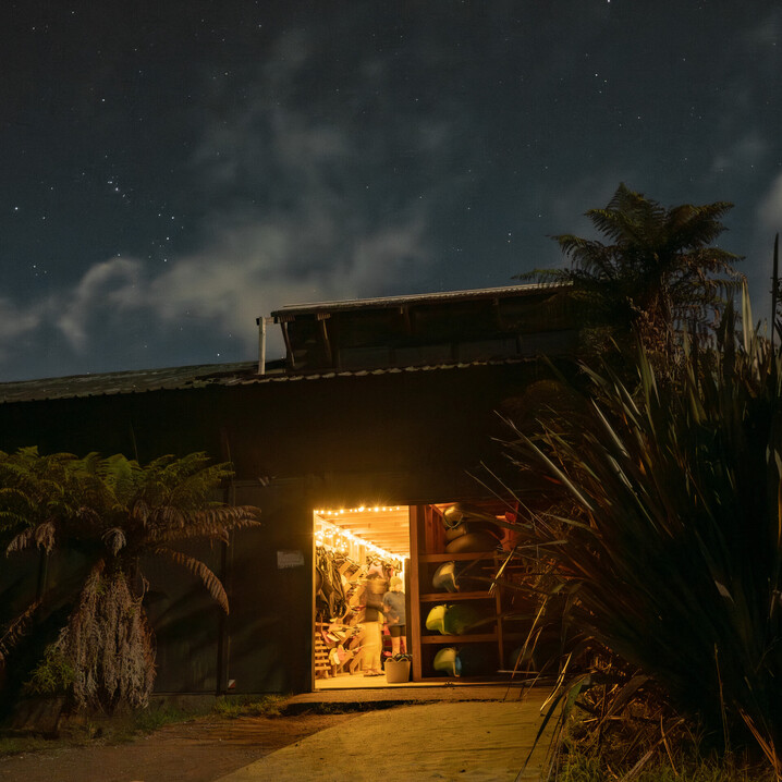 Night Shot of New Zealand Glow Worm Kayak Base 