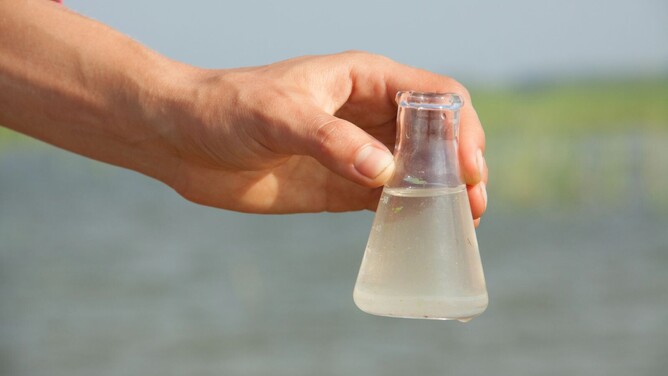 person holding water sample