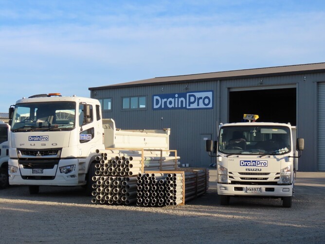 Drainpro trucks outside depot