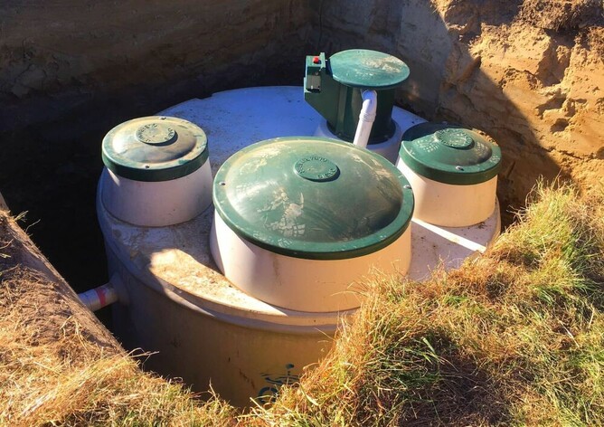 modern septic tank being installed