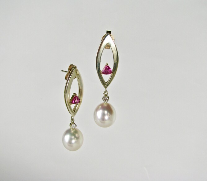 Rubies, diamonds and gem grade pearl earrings