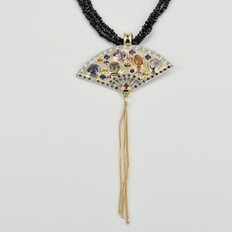 Handmade necklace of gold flowers, diamonds and a gold bee