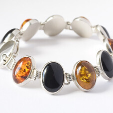 Art deco styled jewellery, bracelet of amber and onyx set in sterling silver