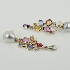 Earrings, gold pearls with gold